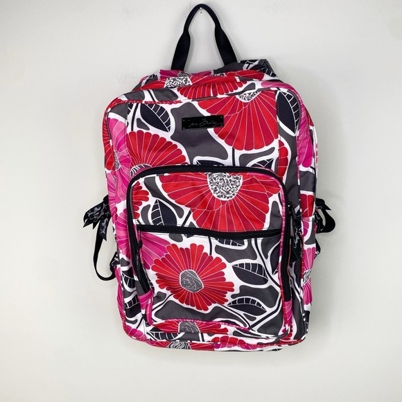 Vera Bradley Large Essential Canvas Backpack in red pink black floral bursts - Picture 1 of 9
